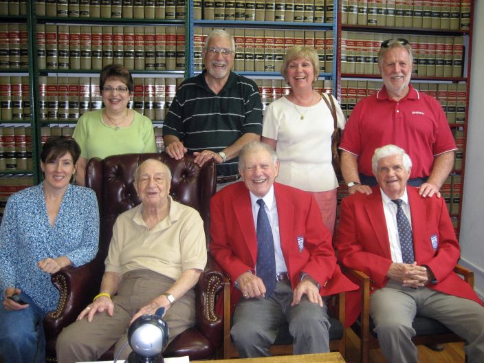 Rear row (L to R): Maria Cuccia-Brand, President of the Italian Club of St. Louis; Eugene Mariani, President-Emeritus of the Italian Club of St. Louis; Carolina Stelzer, Hill 2000 organization ; Jack Stelzer, Carolina's husband.Front row (L to R): Giulia Mariani Camp, daughter of Eugene Mariani,  Joe Numi, coach (allenatore) of the Simpkins Soccer team of St. Louis. ; Frank Borghi, goal keeper of the US Team that defeated England in 1950; Harry Keough 